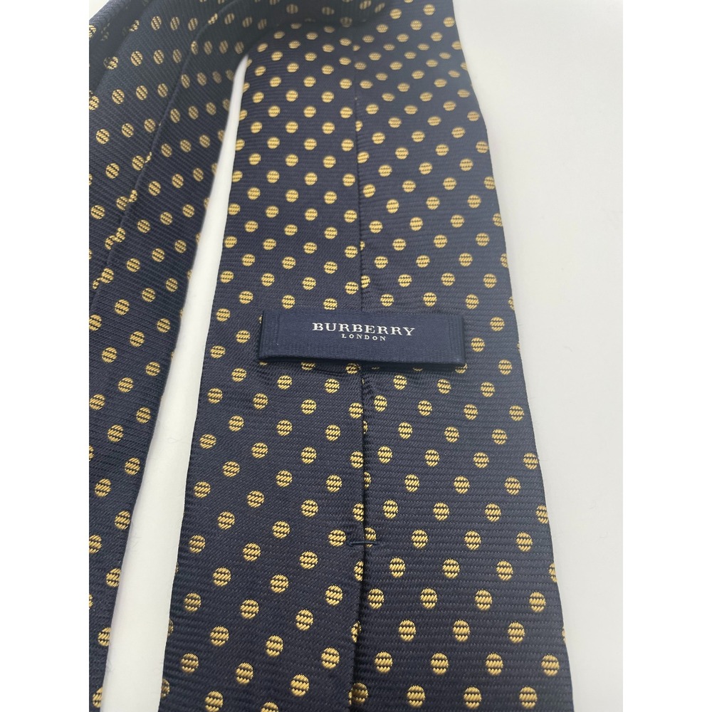 Burberry London Mens Silk Tie Navy Blue Gold Polka Dot Made in Italy Designer - Picture 2 of 5